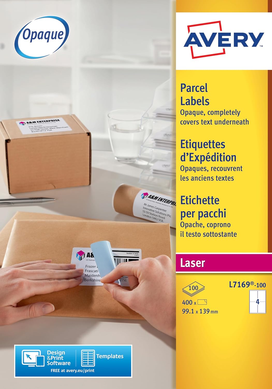 AVERY L7169-100 Box Blätter Etiketten Laser 1 Originalverpackung, 1 Originalverpackung