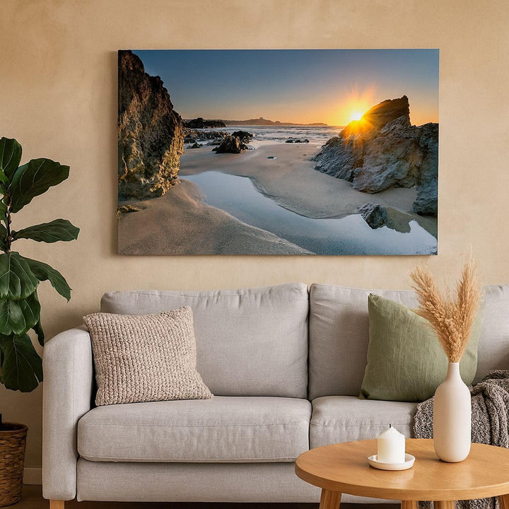 Bilder auf Leinwand 100x70cm Leinwandbild Landschaft britisch Ufer Küste Gross Wanddeko Bild Schlafz