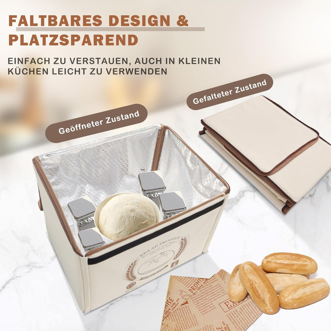 Brot Gärbox Sauerteig mit Heizung, Faltbare Teiggärbox Mit Deckel, Temperatureinstellung und Zeitste