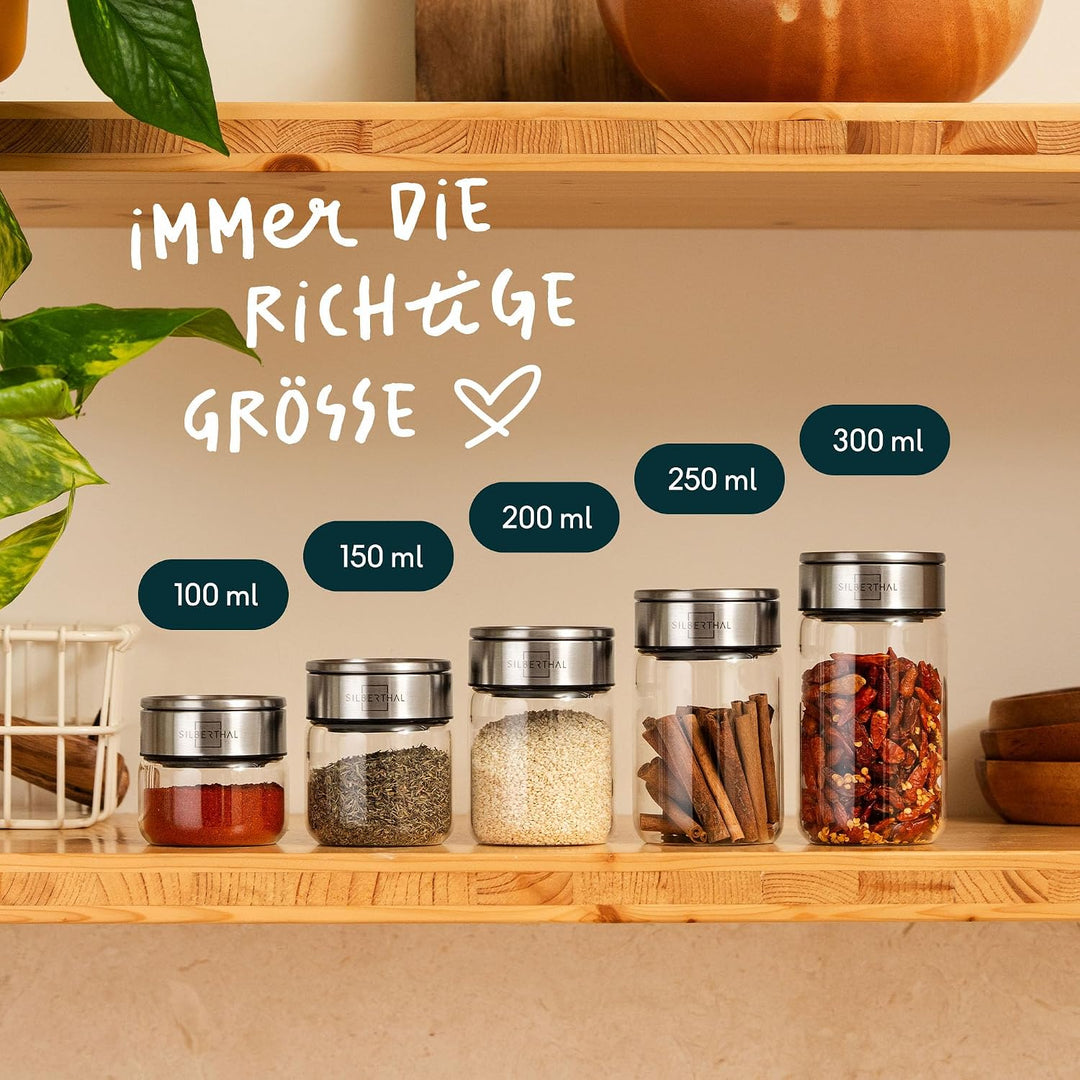 SILBERTHAL Gewürzglas 24er Set 150 ml Rund - mit Klickdeckel stapelbar - Vorratsglas mottensicher fü