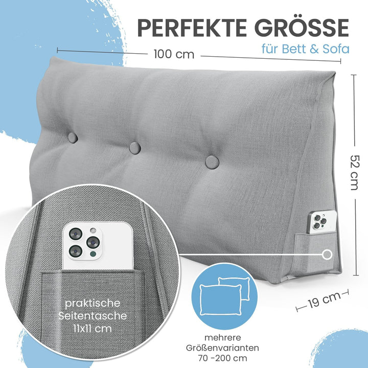 Rückenkissen, Bett-Rückenstütze Keilform, Rückenstützkissen, für Bett & Sofa, 100 cm breit, ideal fü