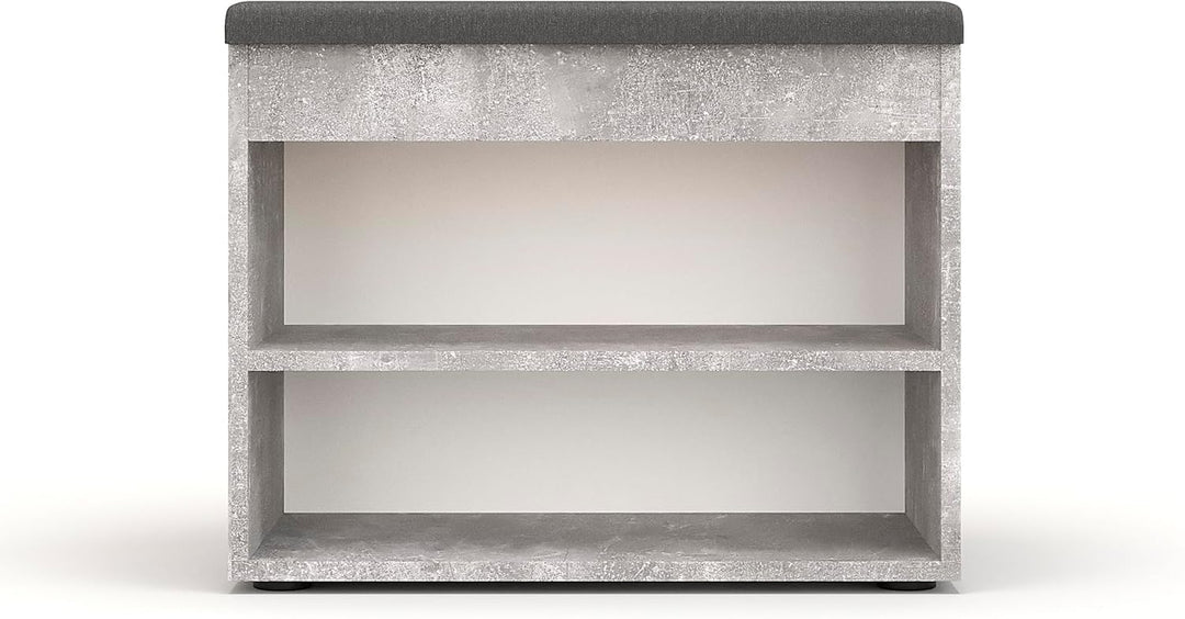KOMTO Schuhbank mit Sitzfläche - Schuhregal Bank mit Stauraum Beton 60 x 48 x 32 cm Kleiner Schuhsch