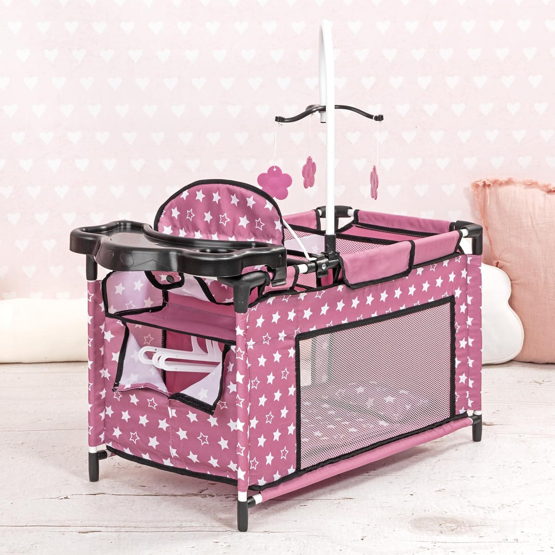 Bayer Design 62676AA Puppenbett mit Schrank, Sitz, Mobile, Ablage, Bettdecke, Kissen, Puppenzubehör