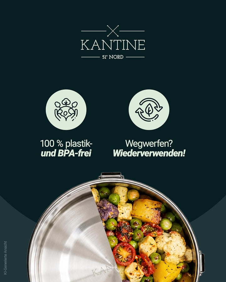 Kantine 51° Nord Lunchbox Edelstahl 1200 ml | Auslaufsichere Tiffin Box, für Erwachsene &amp; Kinder, Br