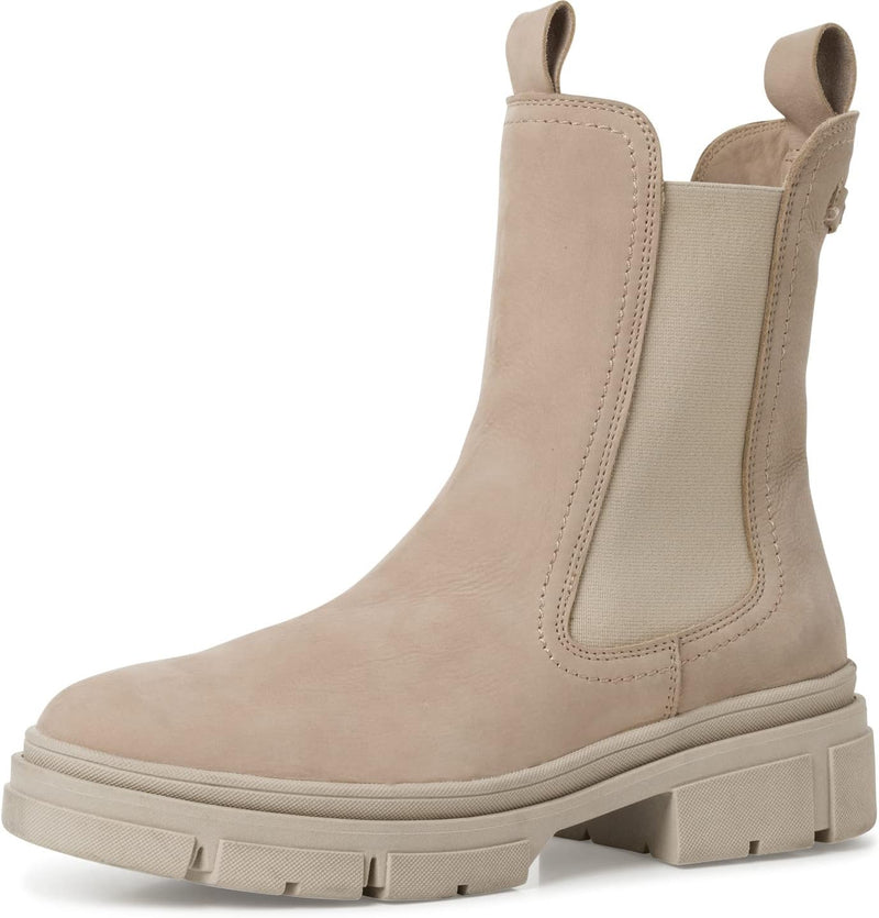 Tamaris Damen Chelsea Boots, Frauen Stiefeletten,TOUCHit-Fussbett 37 EU Beige Taupe Nub Uni 343, 37