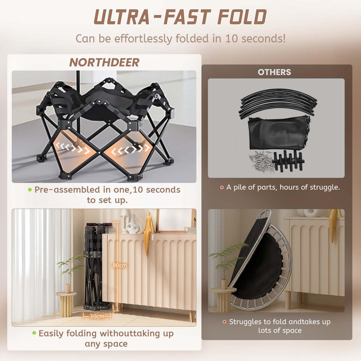 Northdeer Trampolin Indoor für Zuhause, Klappbares Fitness Trampolin Ohne Installation mit 150 KG Tr