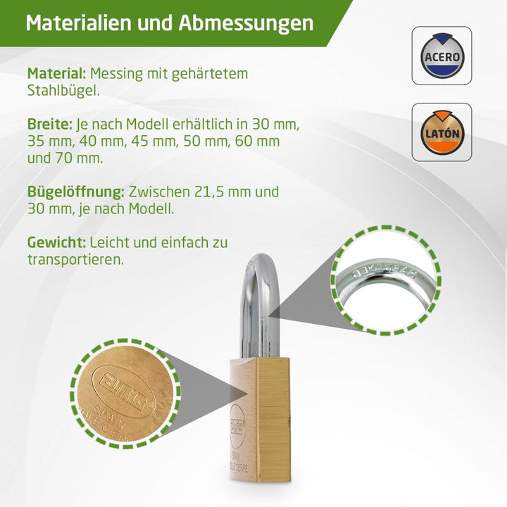 Amig - Schloss - Inklusive 2 Schlüsseln - Vielseitig und Widerstandsfähig - Bügel aus Behandeltem St