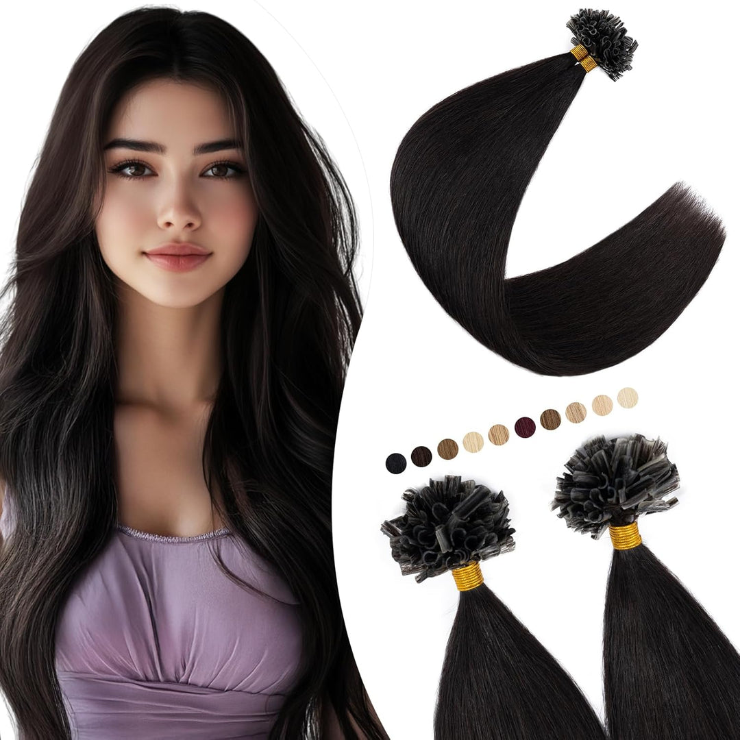 Elailite U-Tip Echthaar Bonding Extensions Keratin Haarverlängerung Haar für Mädchen 200 Strähnen 22