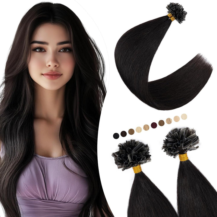 Elailite U-Tip Echthaar Bonding Extensions Keratin Haarverlängerung Haar für Mädchen 200 Strähnen 22