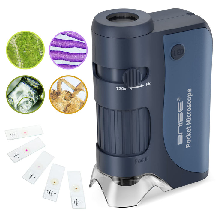 Taschenmikroskop 60-120-facher Zoom mit LED, Handmikroskope für Kinder, Tragbares Mini-Mikroskop mit