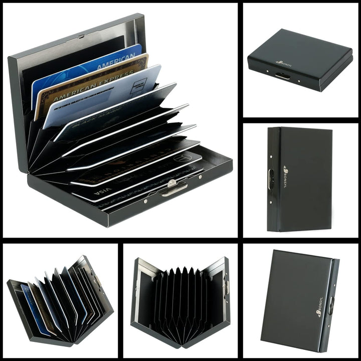 BONSYL® RFID Slim Kreditkartenetui aus Metall für Damen und Herren, Kreditkartenetui mit 10 Kartenfä