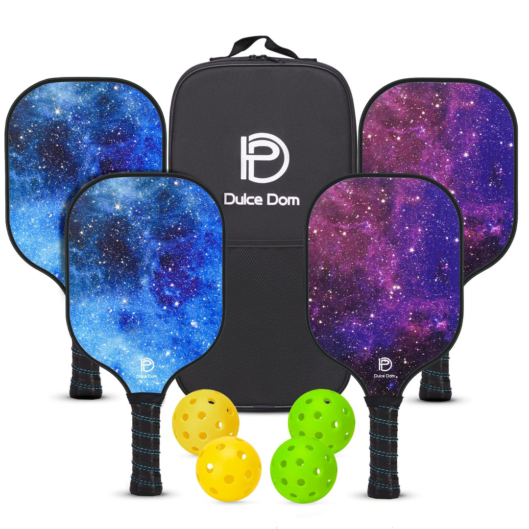 DULCE DOM Pickleball Schläger Set 4er mit 4 Bällen und Tasche Blau Violett*4, Blau Violett*4