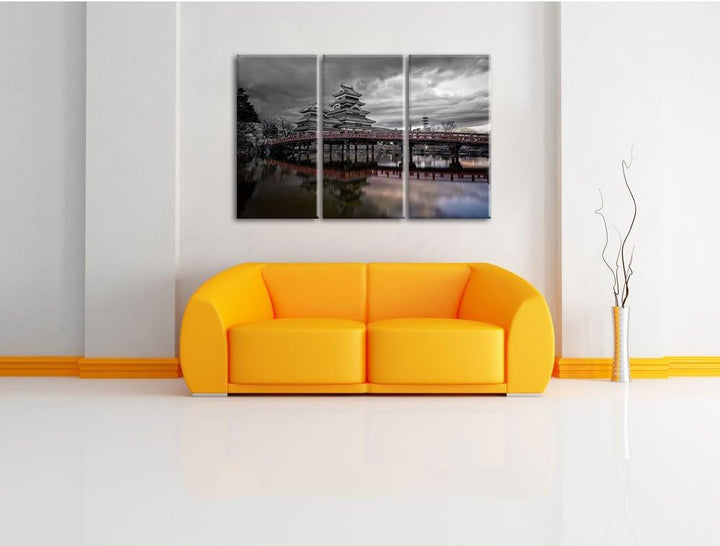 Pixxprint asiatischer Tempel an See als Leinwandbild/Grösse: 3 Teilig (120x80) cm/Wandbild/Kunstdruc