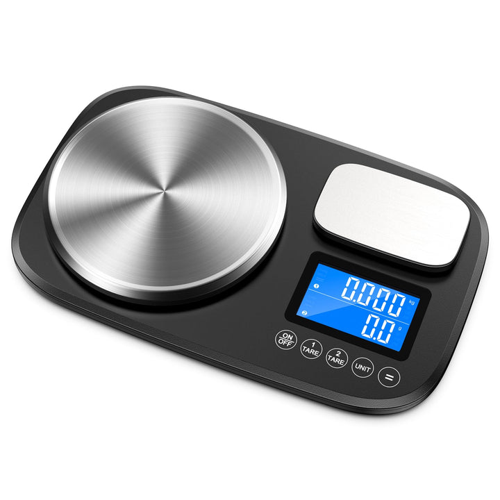 Brifit Küchenwaage mit Dualer Plattform, 10Kg /1g und 1Kg/0,1g，Digitalwaage mit 7 Einheiten, Tara Fu