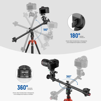 NEEWER 62cm Horizontalstativ Mittelachse mit 3/8"Schraube,Aluminiumlegierung 360° drehbar 180°Vertik