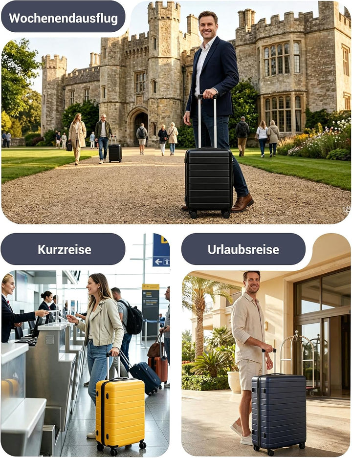 Koffer Mittelgross L 66cm, Leichter ABS+PC Reisekoffer für Flugzeug, Ryanair Trolley mit 4 Rollen, H
