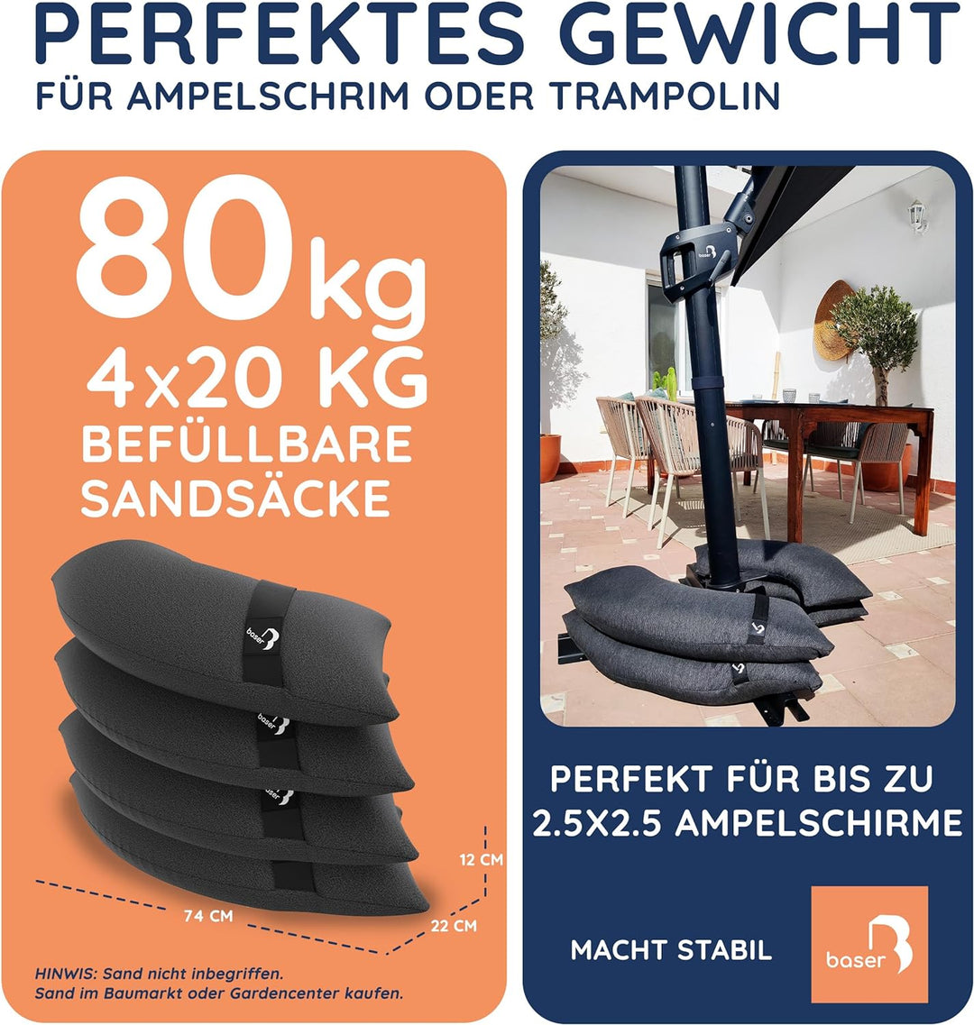 BASER - Runde auffüllbare Sandsäcke, 2 x 20 KG, auffüllbare Gewichte für Ampelschirme, Sonnenschirme