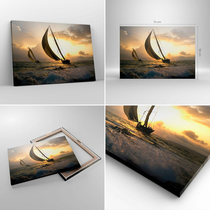 Bilder auf Leinwand Schiff Sonnenuntergang Sonne Landschaft Leinwandbild 70x50cm Wandbilder Dekorati