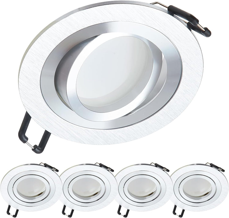 YanFeiYit 5er Set LED Einbaustrahler in Silber gebürstet rund incl. 5x 5 Watt 3000K warmweiss 230V d