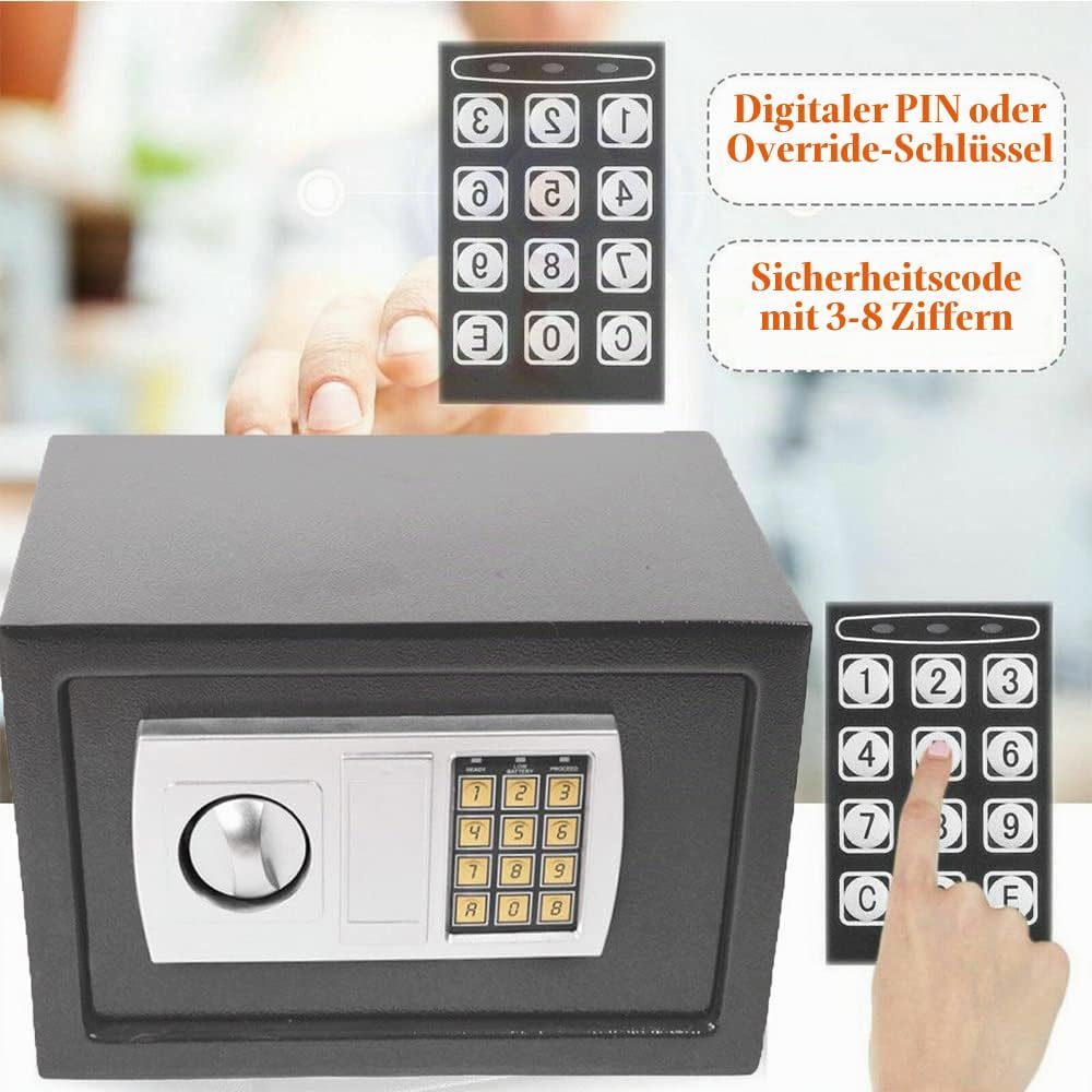 Elektronischer Digitaler Safe Geldtresor mit Notschlüssel, 8.5L Home Office Gästehaus Sicherheitstre
