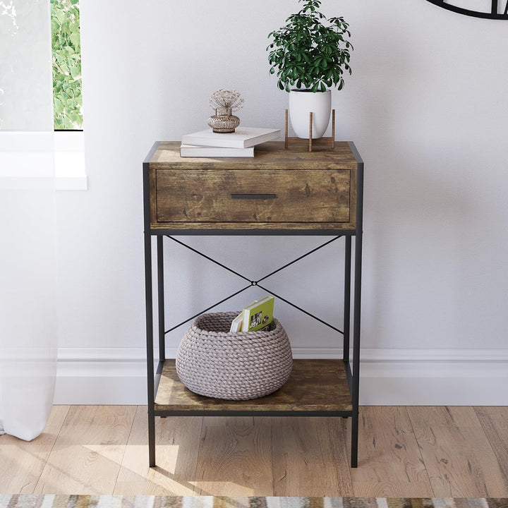 Vida Designs Brooklyn Beistelltische, Holz, Dark Wood, 1 Drawer Dark Wood 1 Drawer, Dark Wood 1 Draw
