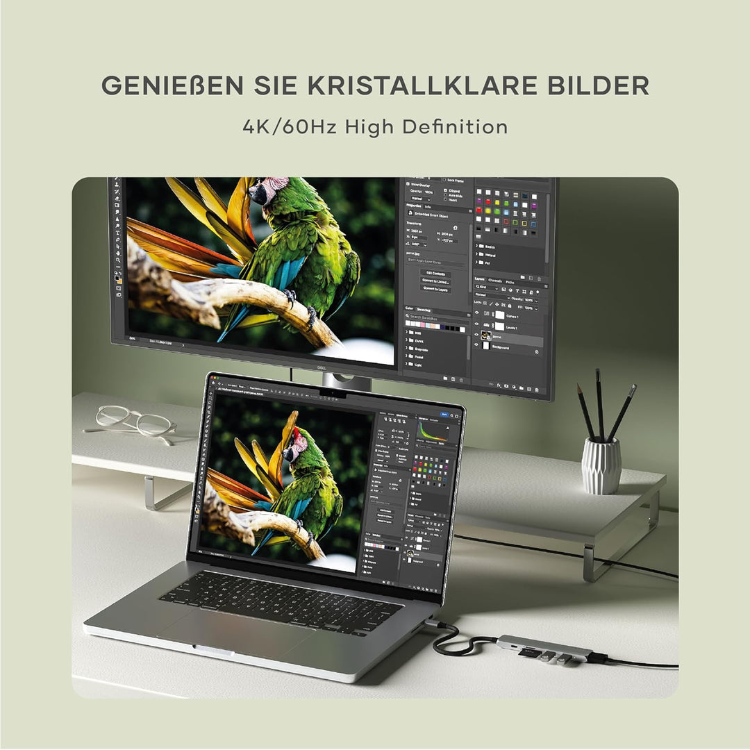 SATECHI 6-in-1 Slim Plus USB-C-Hub, Multiport-Adapter mit 100-W-PD-Ladefunktion, HDMI 4K@60Hz, 2 x U