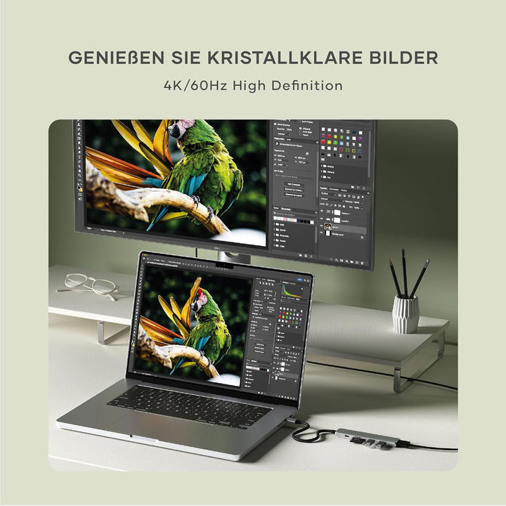 SATECHI 6-in-1 Slim Plus USB-C-Hub, Multiport-Adapter mit 100-W-PD-Ladefunktion, HDMI 4K@60Hz, 2 x U