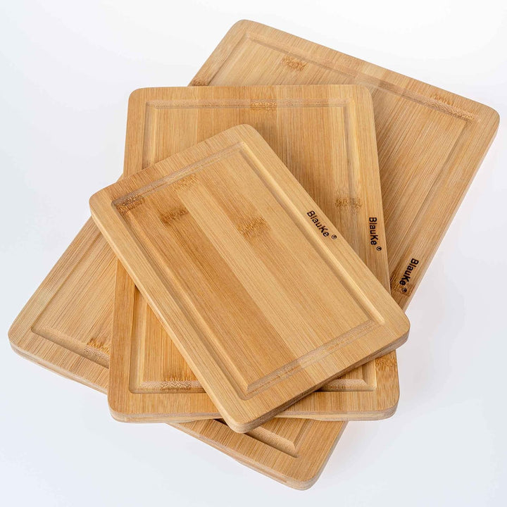 BlauKe® Bambus Schneidebrett Set – Holz Schneidebretter 3er Set – Brotbrett Frühstücksbrettchen und