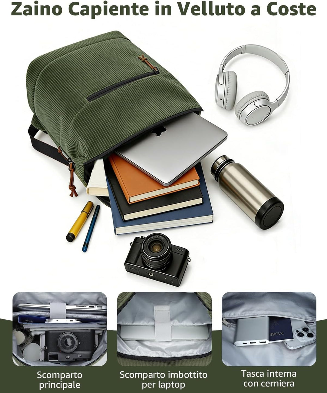 Rucksack Damen & Herren, Mattleder Tagesrucksack mit 15,6" Laptopfach, Eleganter City und Business B
