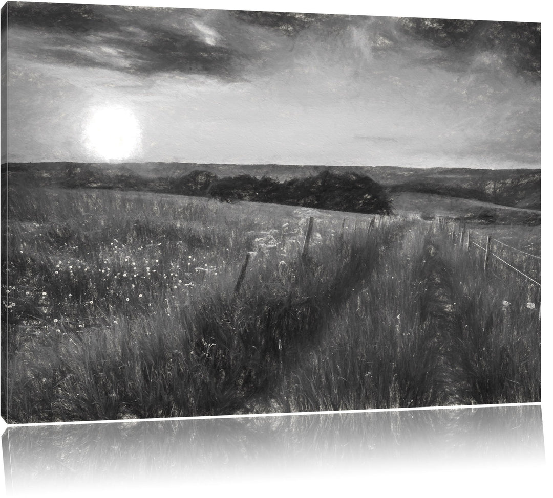 Pixxprint Bergwiese im Sonnenaufgang als Leinwandbild/Grösse: 100x70 cm/Wandbild/Kunstdruck/fertig b