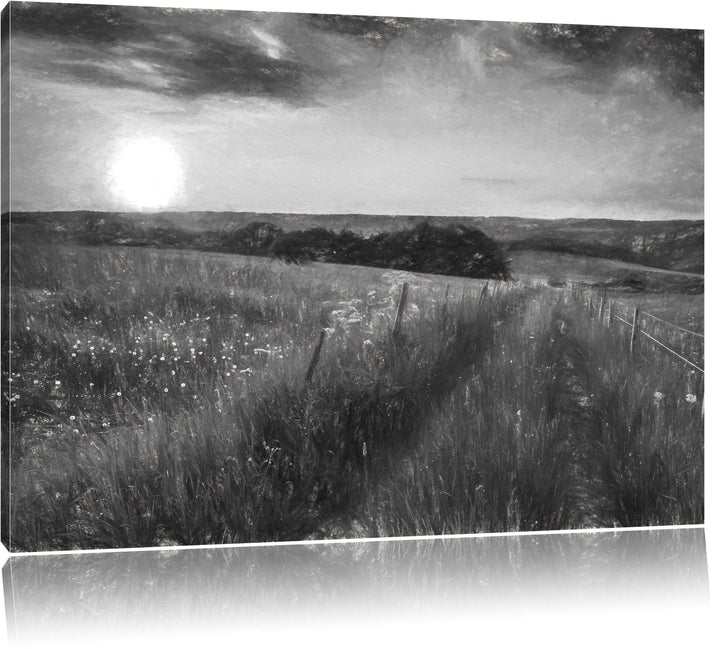 Pixxprint Bergwiese im Sonnenaufgang als Leinwandbild/Grösse: 100x70 cm/Wandbild/Kunstdruck/fertig b