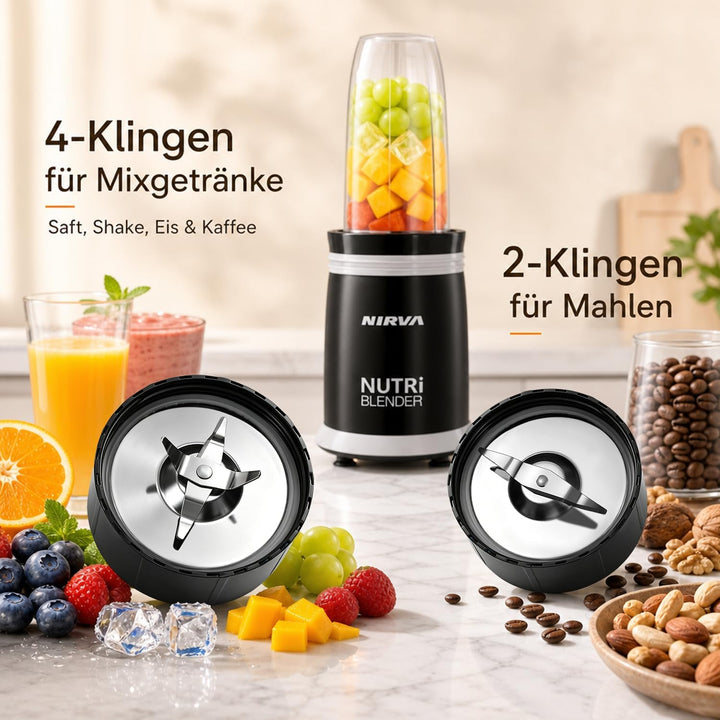 Nirva Smoothie Maker, Standmixer 2 in 1 mit Kaffeemühle, 25000 U/min Elektrischer Mixer für Shakes u