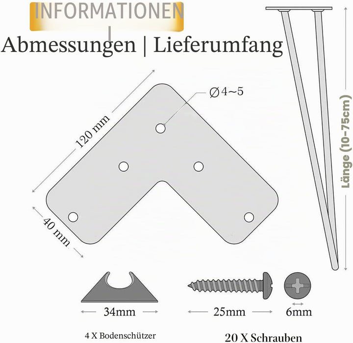 Haarnadel Tischbein 4x Hairpin Leg Möbelbein Haarnadelbeine aus Metall Tischzubehör DIY für Esstisch