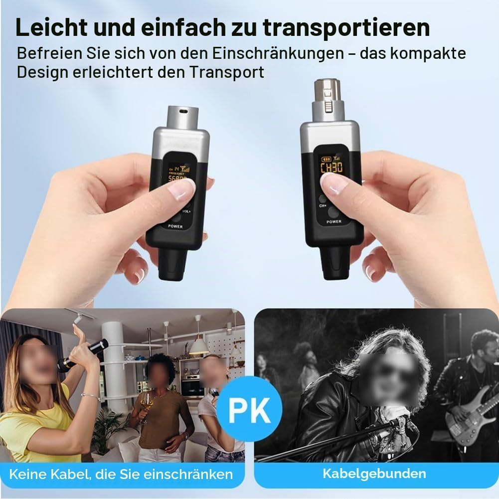 SPORTARC Mikrofon, kabelloser Sender und Empfänger, 48 V Mikrofon-Sender, Empfänger-Adapter für dyna