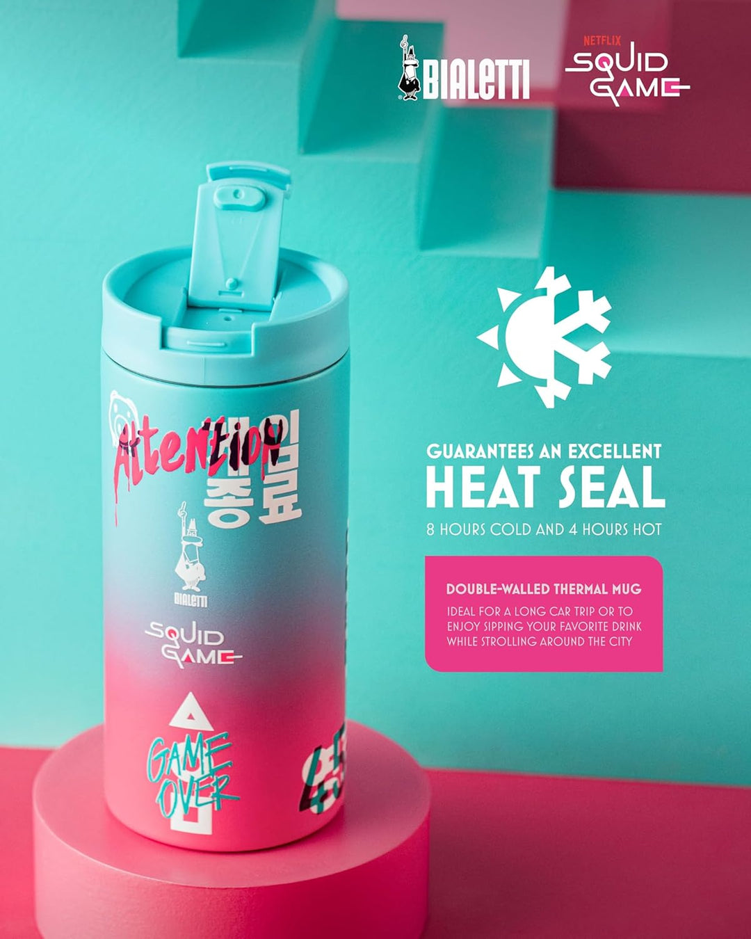 Bialetti Travel Mug Squid Game©, 360ml, Edelstahl, Doppelwandig