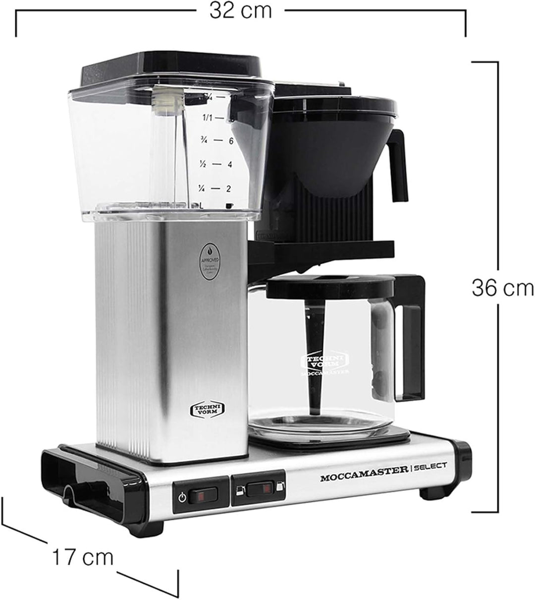 Moccamaster KBG Select, Filter Kaffee Maschische, Kaffeekanne Glas, Farbe Gebürstet, 1.25 Liter Brus