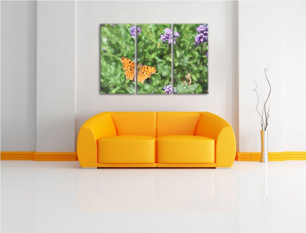 schöner Schmetterling auf Blumenwiese NewArt 3-Teiler Leinwandbild 120x80 Bild auf Leinwand, XXL rie