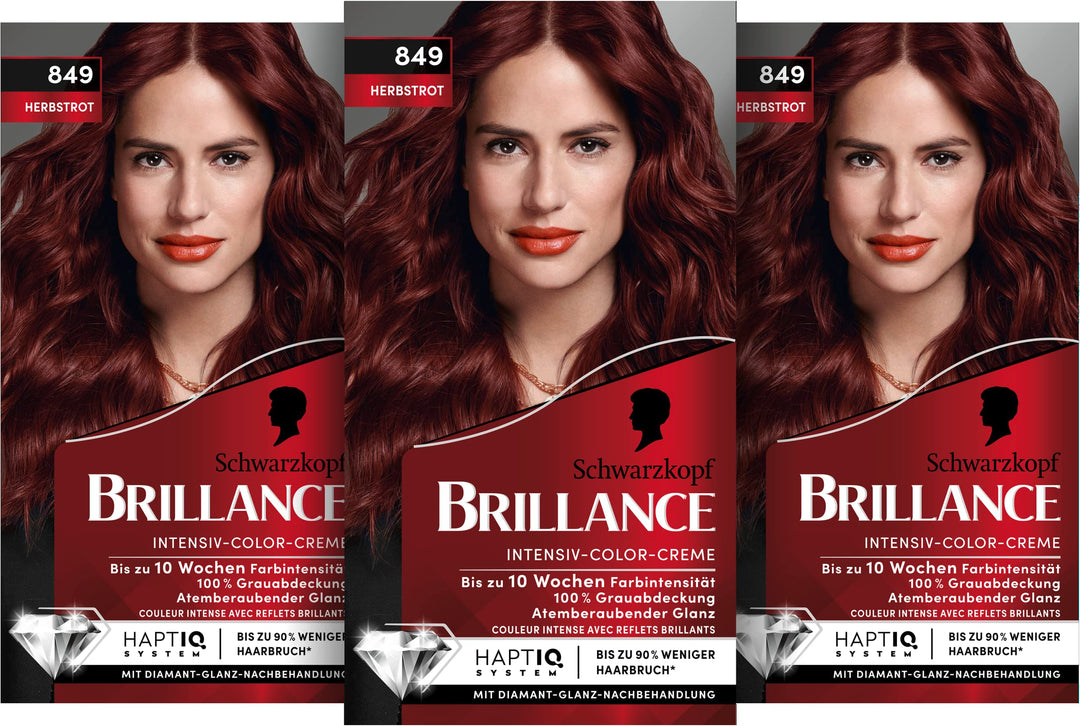 Brillance Intensiv-Color-Creme 849 Herbstrot (160 ml), dauerhafte Haarfarbe mit Diamant-Glanz und Pf