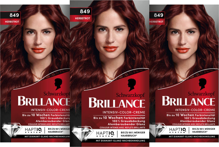 Brillance Intensiv-Color-Creme 849 Herbstrot (160 ml), dauerhafte Haarfarbe mit Diamant-Glanz und Pf
