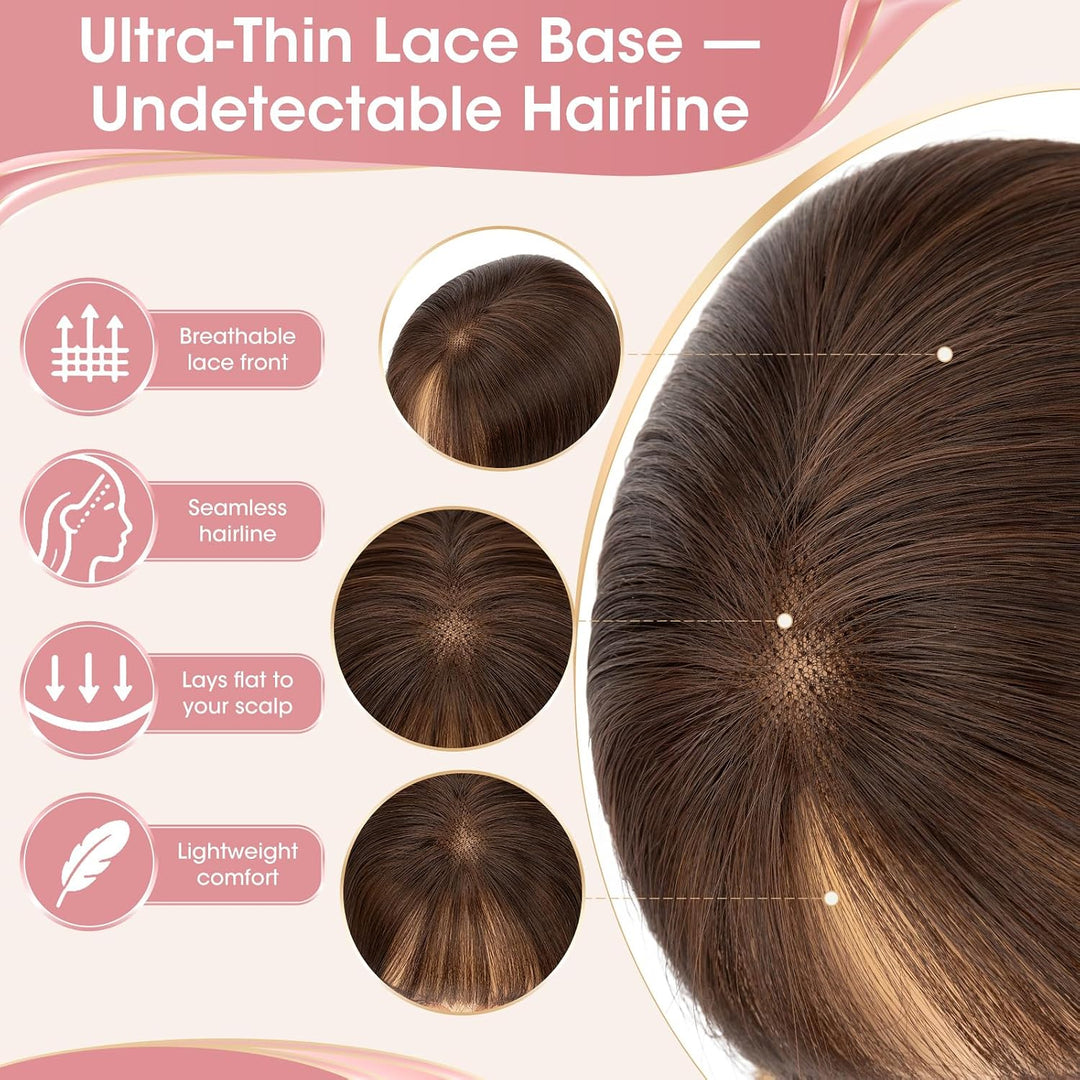Silk-co Hair Topper Echthaar, 8x11.5cm handgebunden Basis Toupet Damen, Clip in Haarteile mit Spitze