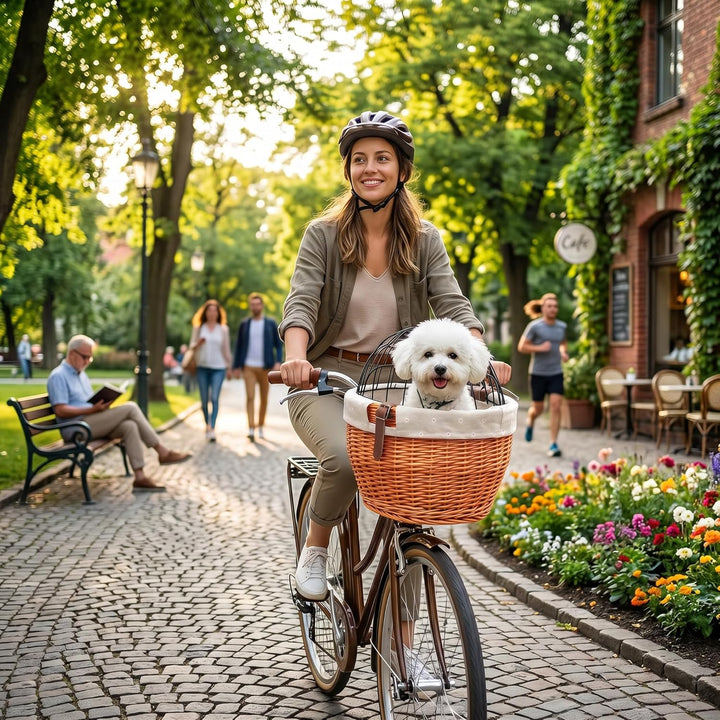 Fahrrad-Haustierkorb, Handgewebter Korbgeflecht-Fahrrad-Vorderkorb, Fahrradkorb, Haustier-Transportb