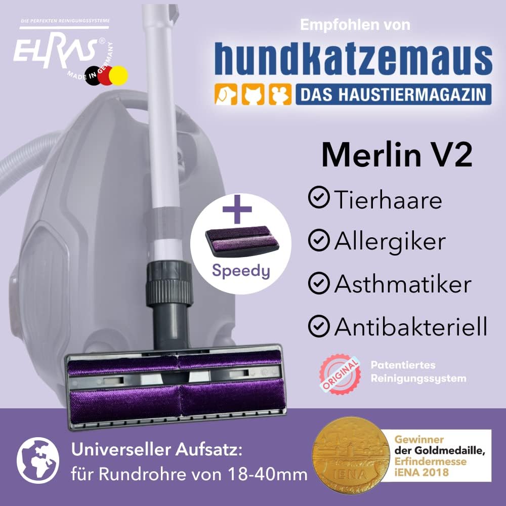 ELRAS Merlin V2 Plus Mini, Staubsaugerdüse, Weich-/Hartbodendüse für Tierhaare, universell z.B. Siem