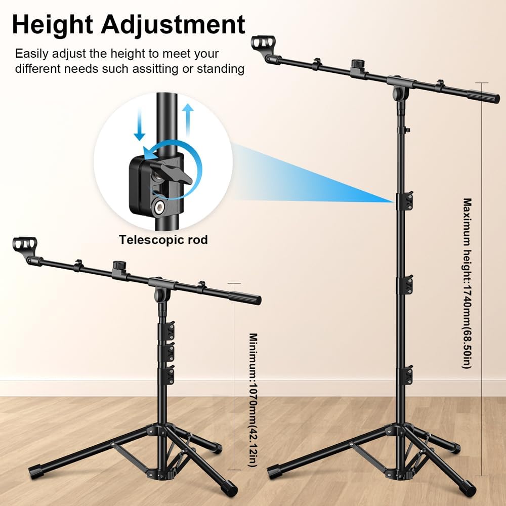 Mikrofonständer,Stativ-Boom-Arm Bodenmikrofonständer mit Höhenverstellbarer heavy - duty ausfhrung f