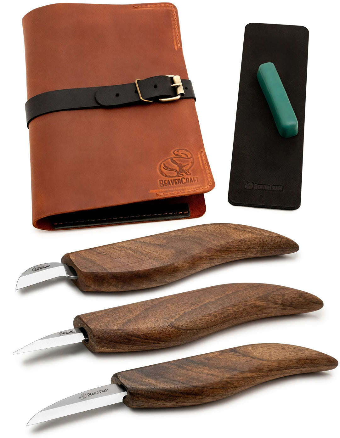 BeaverCraft Deluxe S15X Holzschnitzmesser-Set mit Ledertasche – Holzschnitz-Set Premium-Holzschnitzw