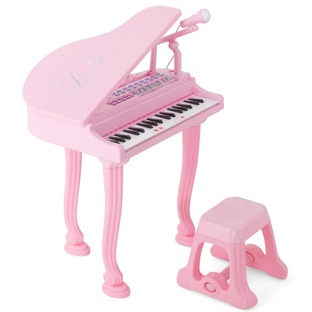 DREAMADE 37 Tasten Keyboard Kinder, Mini E-Piano mit Hocker & Mikrofon & 3 Lehrmodi & 8 Rhythmen & A