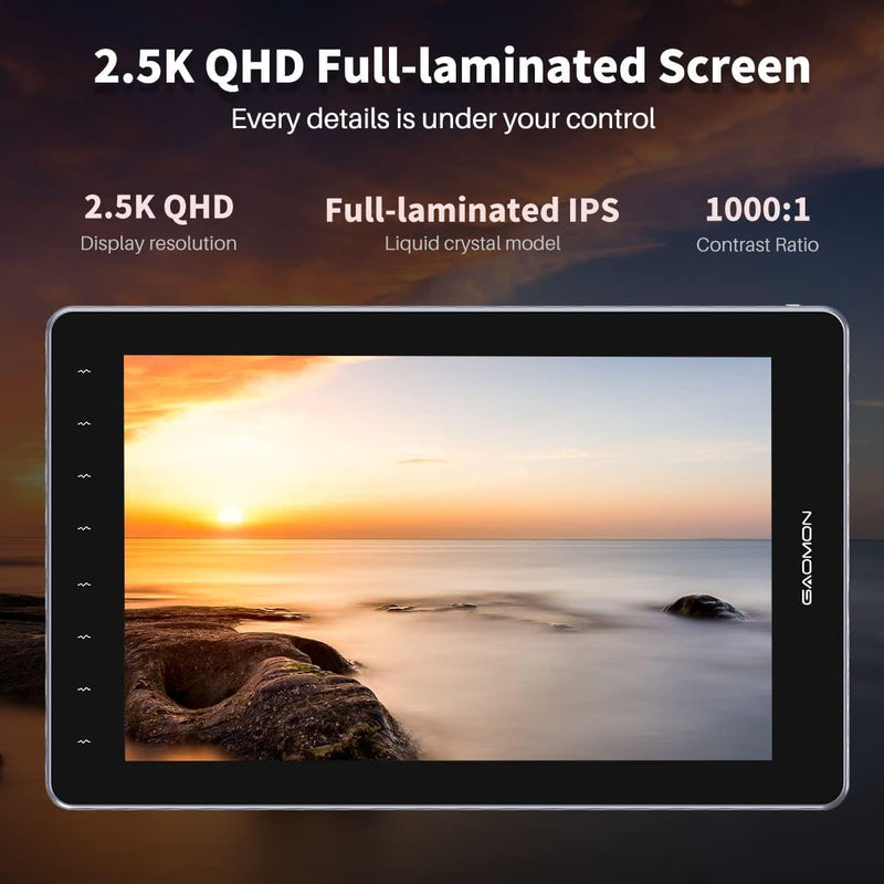 GAOMON PD1610 Grafiktablett mit 2.5K QHD 120% sRGB Full Lamination Screen, 8192 Levels Upgraded Batt