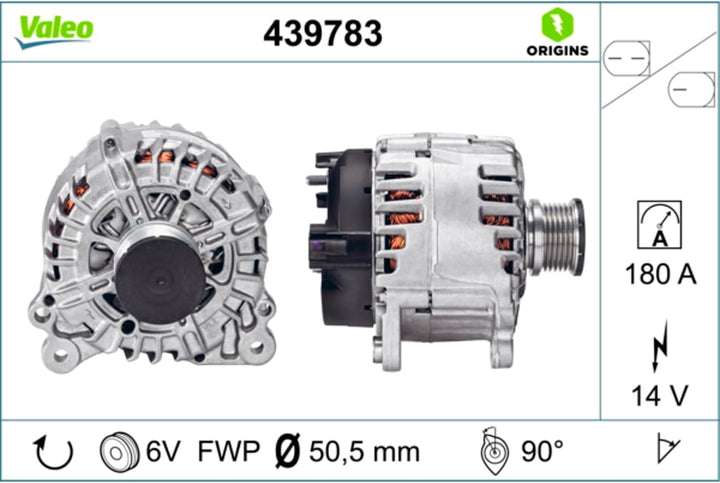 VALEO 439783 Generator Ladestrom des Generators: 180 Amp Rippen: 6 rippen Riemenscheibe Ø: 51 mm Spa