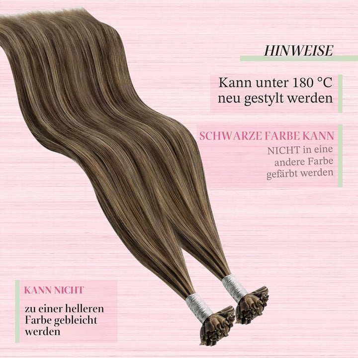 YoungSee Bonding Extensions Echthaar Braun 35cm Extensions Echthaar Bondings Dunkelbraun mit Blond K