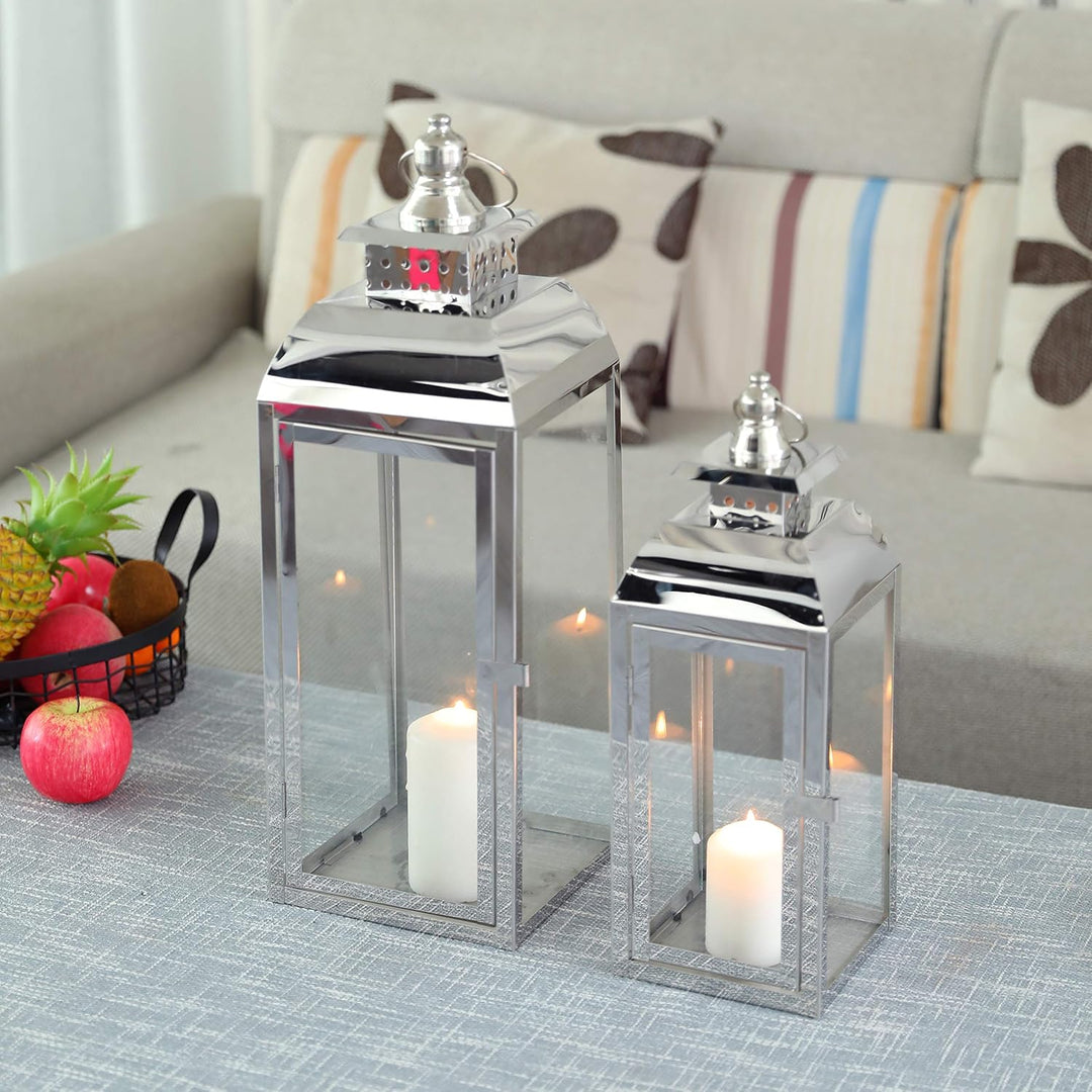 JHY DESIGN Edelstahl Hängende Kerzen Laternen, 52cm &amp; 38cm Hoch 2er Set Pagode Kerzenlaternen Grosse