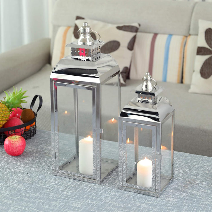 JHY DESIGN Edelstahl Hängende Kerzen Laternen, 52cm &amp; 38cm Hoch 2er Set Pagode Kerzenlaternen Grosse